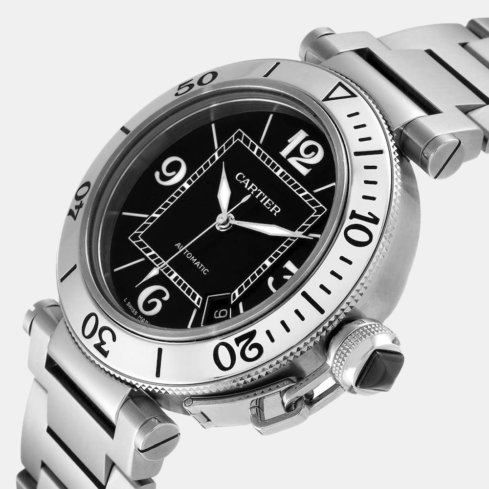 

Cartier Black Stainless Steel Pasha Seatimer Automatic W31077M7 Men's Wristwatch 40.5 MM