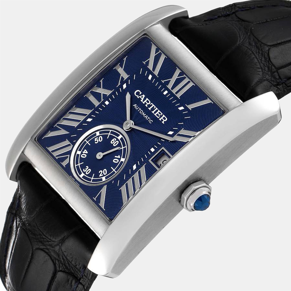 

Cartier Blue Stainless Steel Tank MC Automatic WSTA0010 Men's Wristwatch