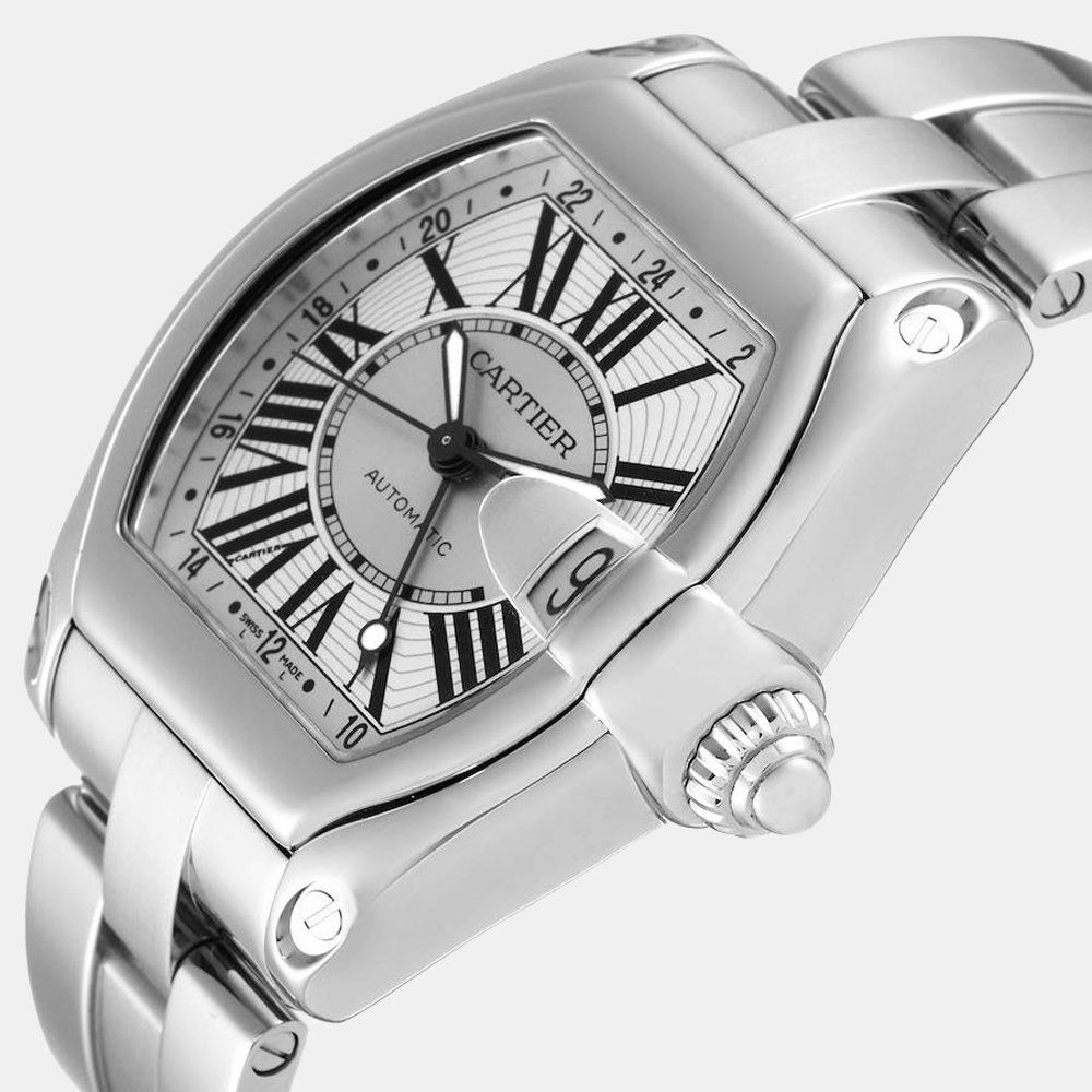 

Cartier Silver Stainless Steel Roadster GMT W62032X6 Men's Wristwatch