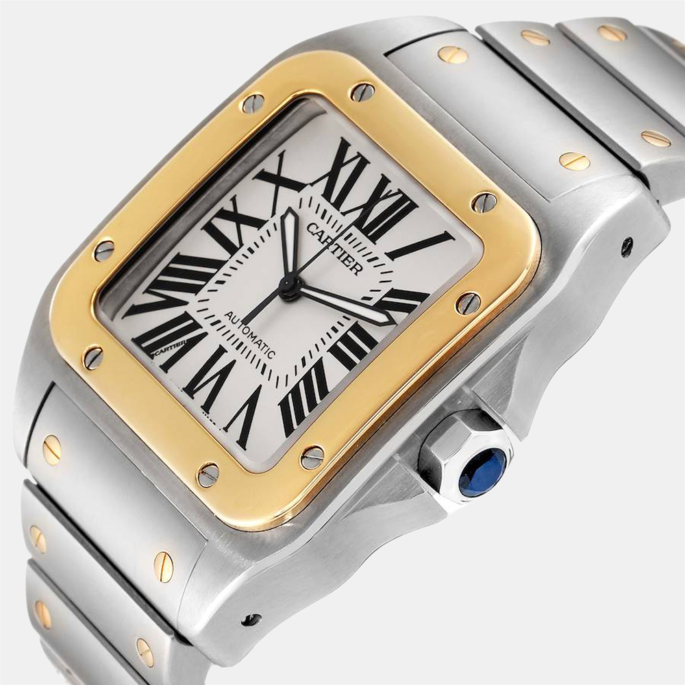 

Cartier Silver 18K Yellow Gold And Stainless Steel Santos 100 W200728G Men's Wristwatch 38 MM