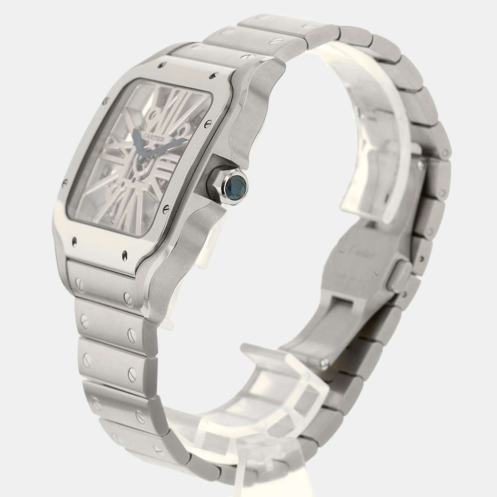 

Cartier Silver Stainless Steel Santos De Cartier Skeleton WHSA0007 Men's Wristwatch 39 MM