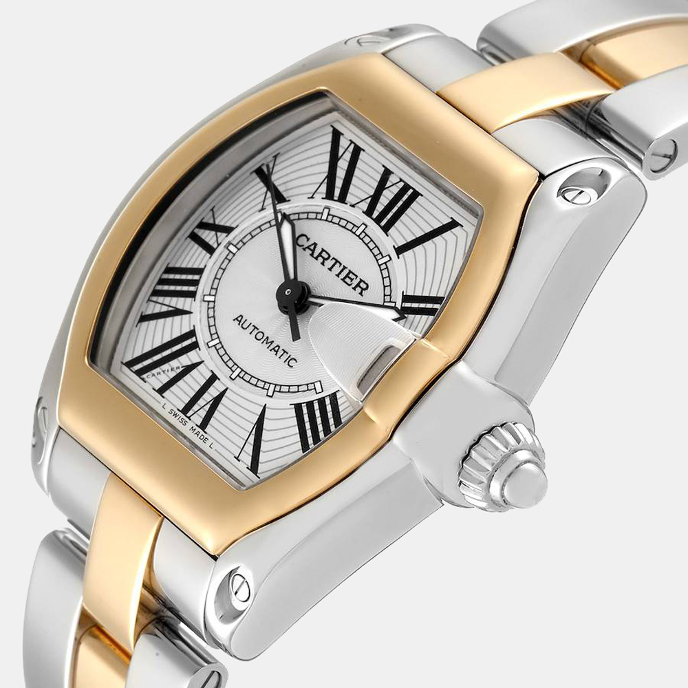 

Cartier Silver 18K Yellow Gold And Stainless Steel Roadster W62031Y4 Men's Wristwatch 38 mm