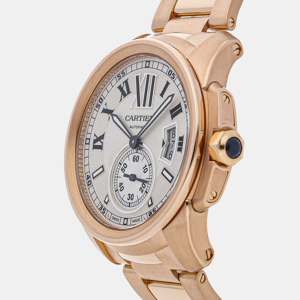 

Cartier Silver 18K Rose Gold Calibre De Cartier W7100018 Men's Wristwatch 42 mm