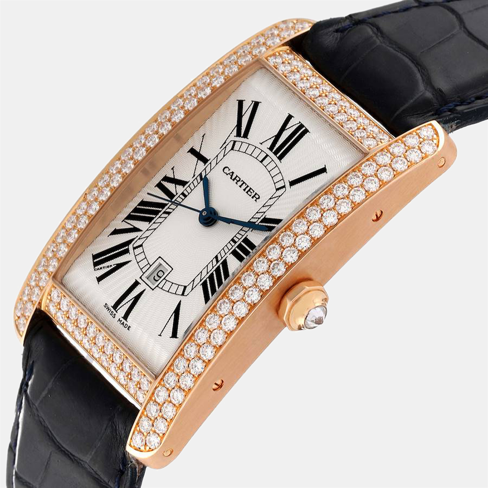 

Cartier Silver Diamonds 18K Rose Gold Tank Americaine WB704851 Men's Wristwatch 26 mm