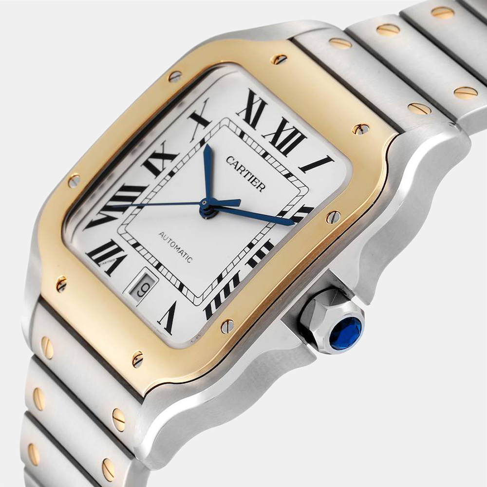 

Cartier Silver 18K Yellow Gold And Stainless Steel Santos W2SA0009 Men's Wristwatch 40 mm