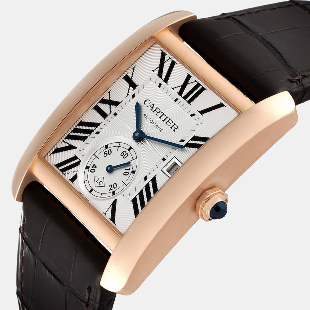 

Cartier Silver 18K Rose Gold Tank MC W5330001 Automatic Men's Wristwatch 34 mm