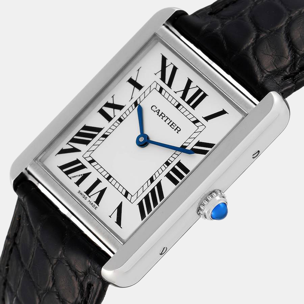 

Cartier Silver Stainless Steel Tank Solo W1018355 Men's Wristwatch 27 mm