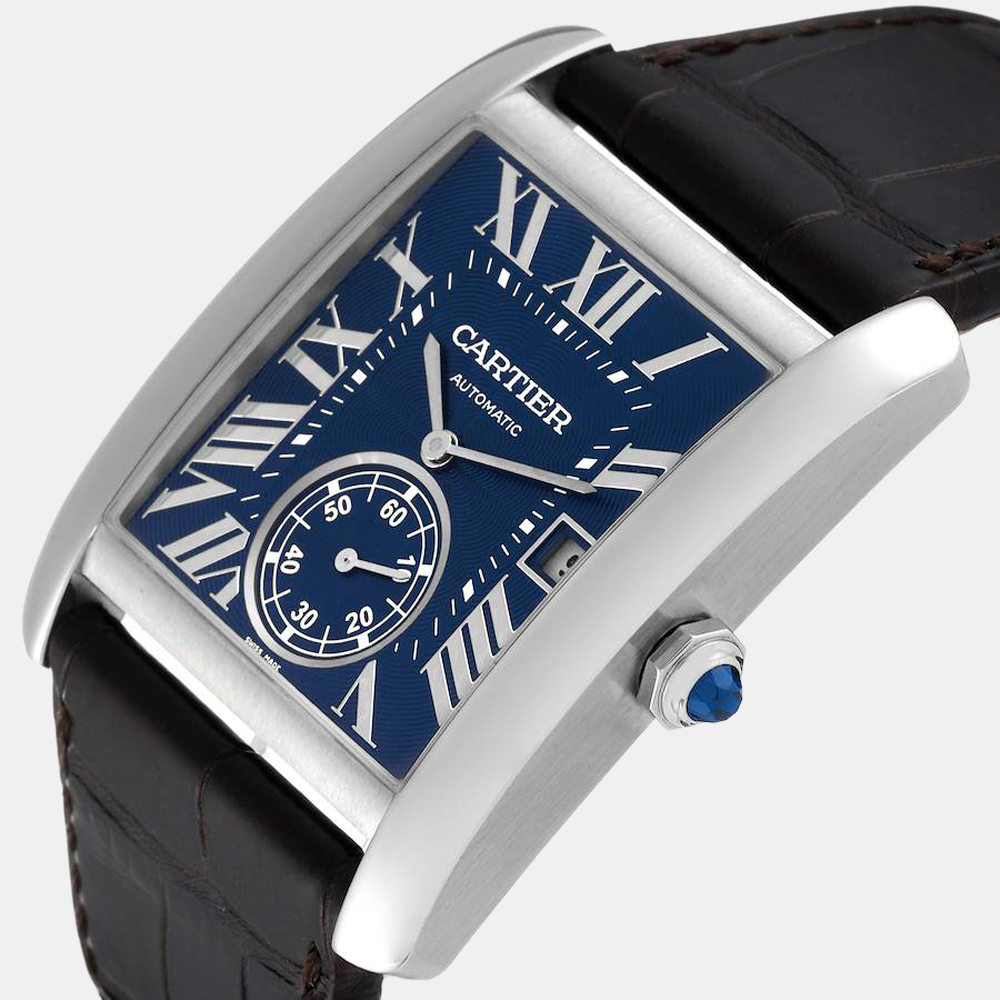 

Cartier Blue Stainless Steel Tank MC Automatic WSTA0010 Men's Wristwatch 34 mm
