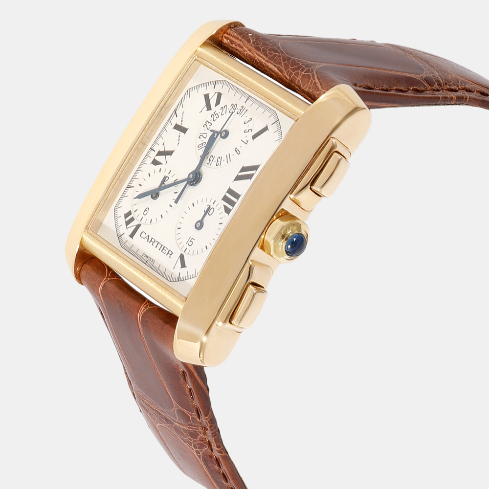 

Cartier Silver 18K Yellow Gold Tank Francaise Chronoflex W500556 Men's Wristwatch 28 mm