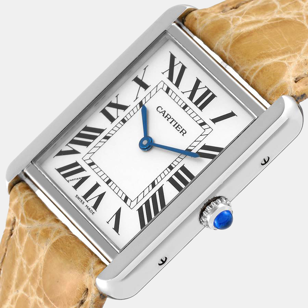 

Cartier Silver Stainless Steel Tank Solo W1018355 Men's Wristwatch 27 mm