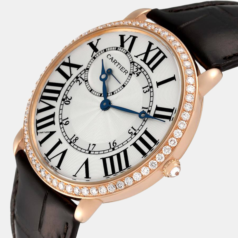 

Cartier Silver Diamonds 18K Rose Gold Ronde Louis WR007001 Men's Wristwatch 42 mm