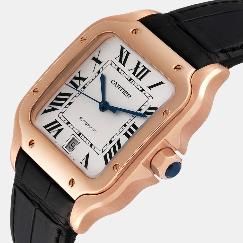 

Cartier Silver 18k Rose Gold Santos 100 XL WGSA0011 Men's Wristwatch 39 mm