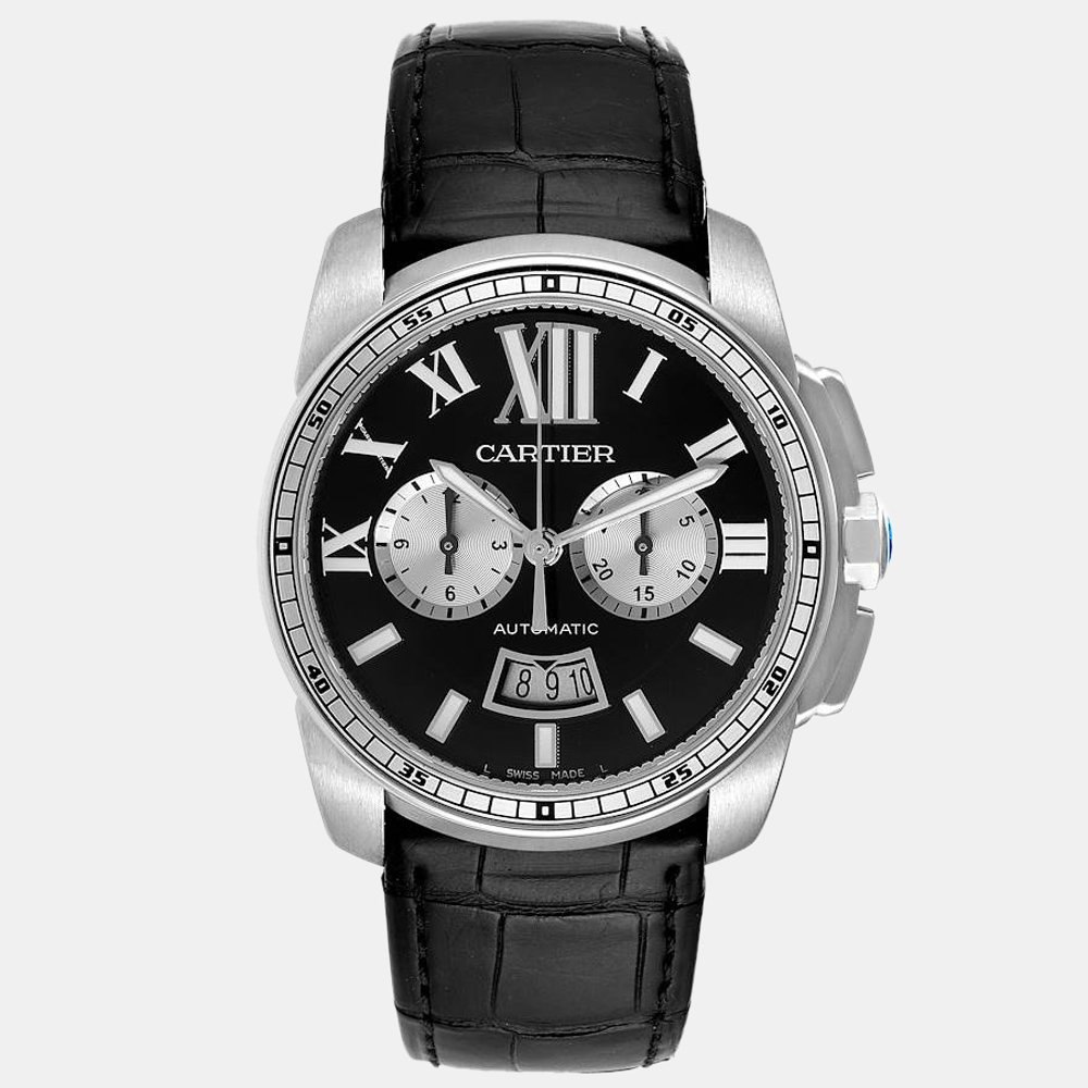 Pre-owned Cartier Black Stainless Steel Calibre W7100060 Automatic Men's Wristwatch 42 Mm