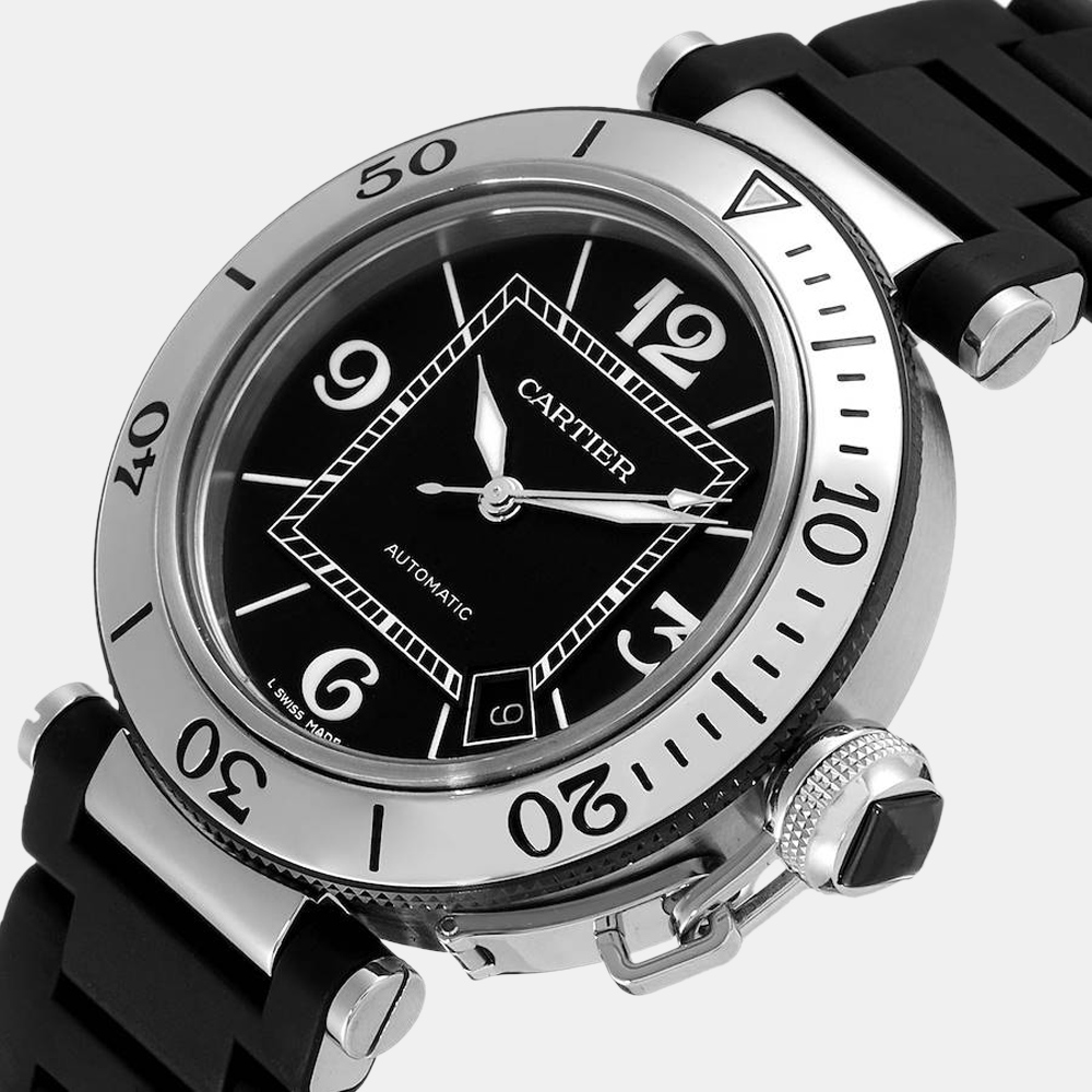 

Cartier Black Stainless Steel Pasha Seatimer W31077U2 Automatic Men's Wristwatch 40.5 mm