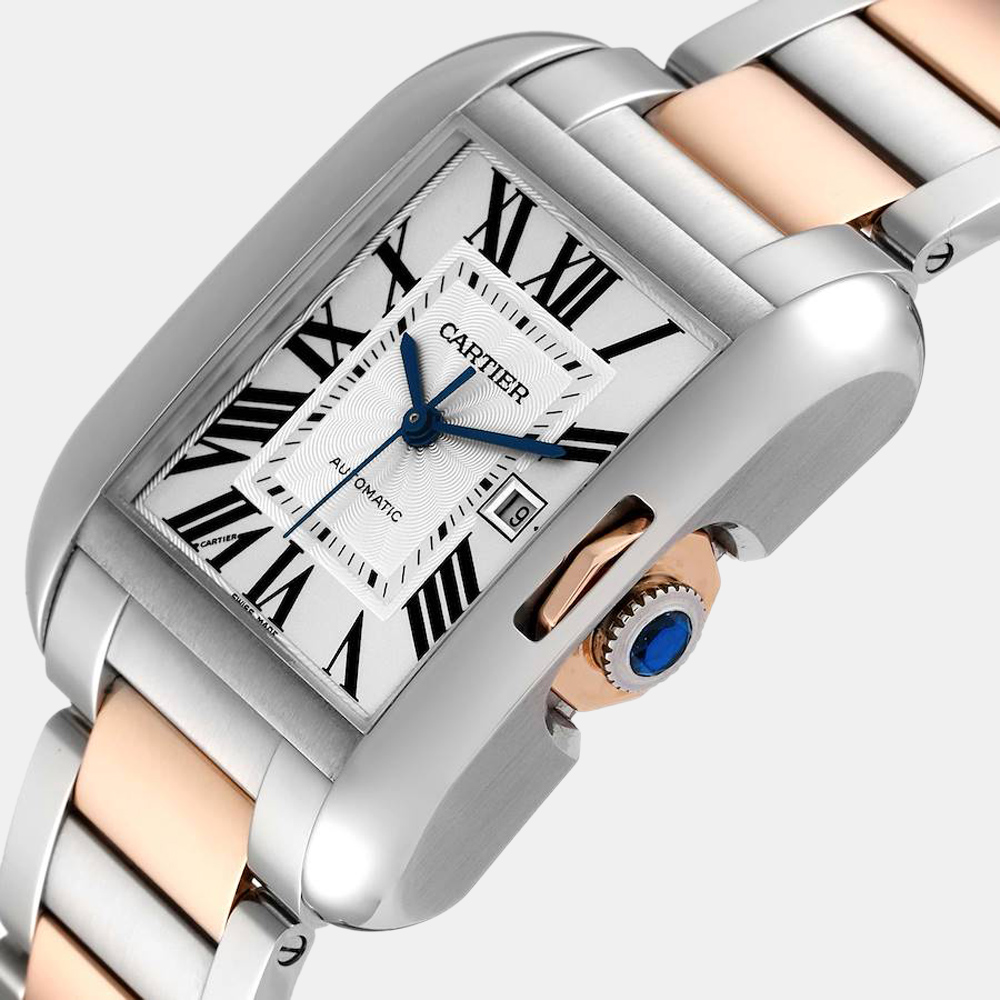 

Cartier Silver 18k Rose Gold And Stainless Steel Tank Anglaise Automatic Men's Wristwatch 30 mm