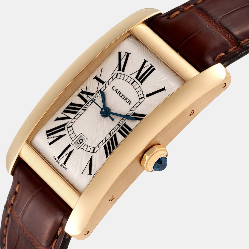 

Cartier Silver 18K Yellow Gold Tank Americaine Automatic W2603156 Men's Wristwatch 45 mm