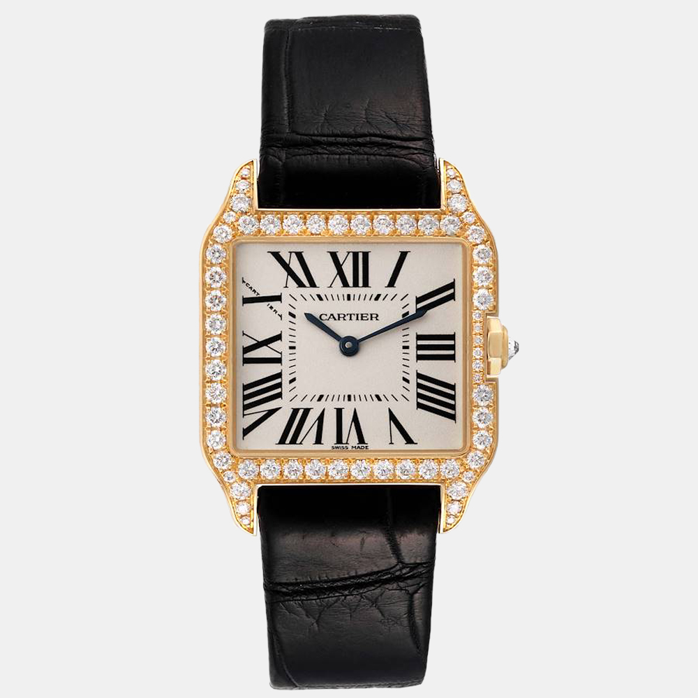 

Cartier Silver 18k Yellow Gold Santos Dumont WH100351 Quartz Men's Wristwatch 25 mm