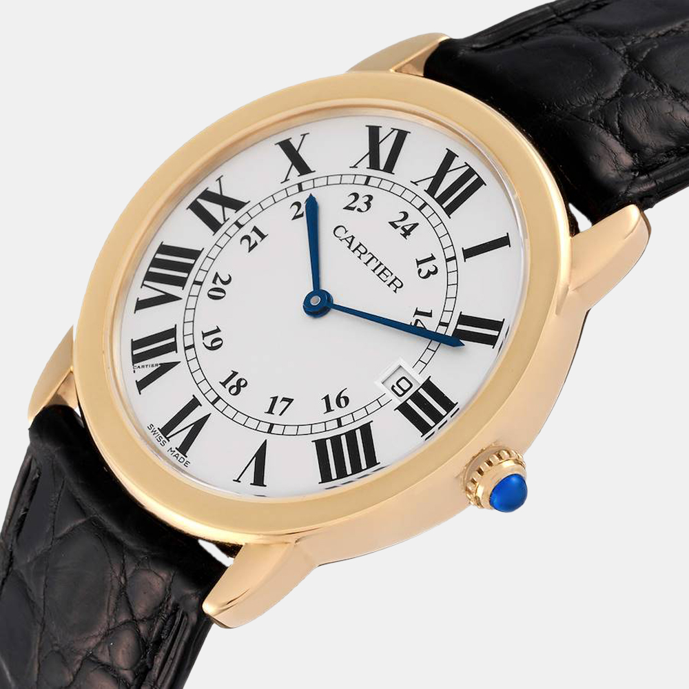 

Cartier White 18k Yellow Gold And Stainless Steel Ronde Solo W6700455 Quartz Men's Wristwatch 36 mm