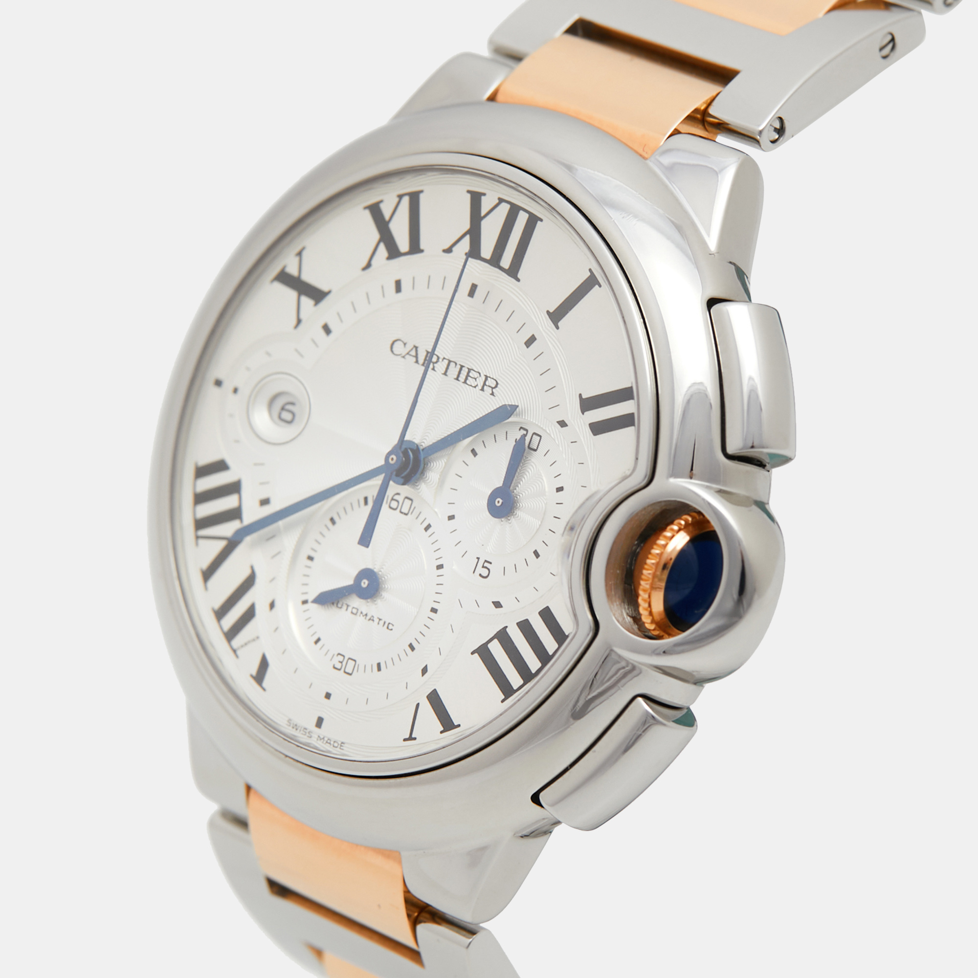 

Cartier Silver 18k Rose Gold Stainless Steel Ballon Bleu  W6920075 Men's Wristwatch 44 mm