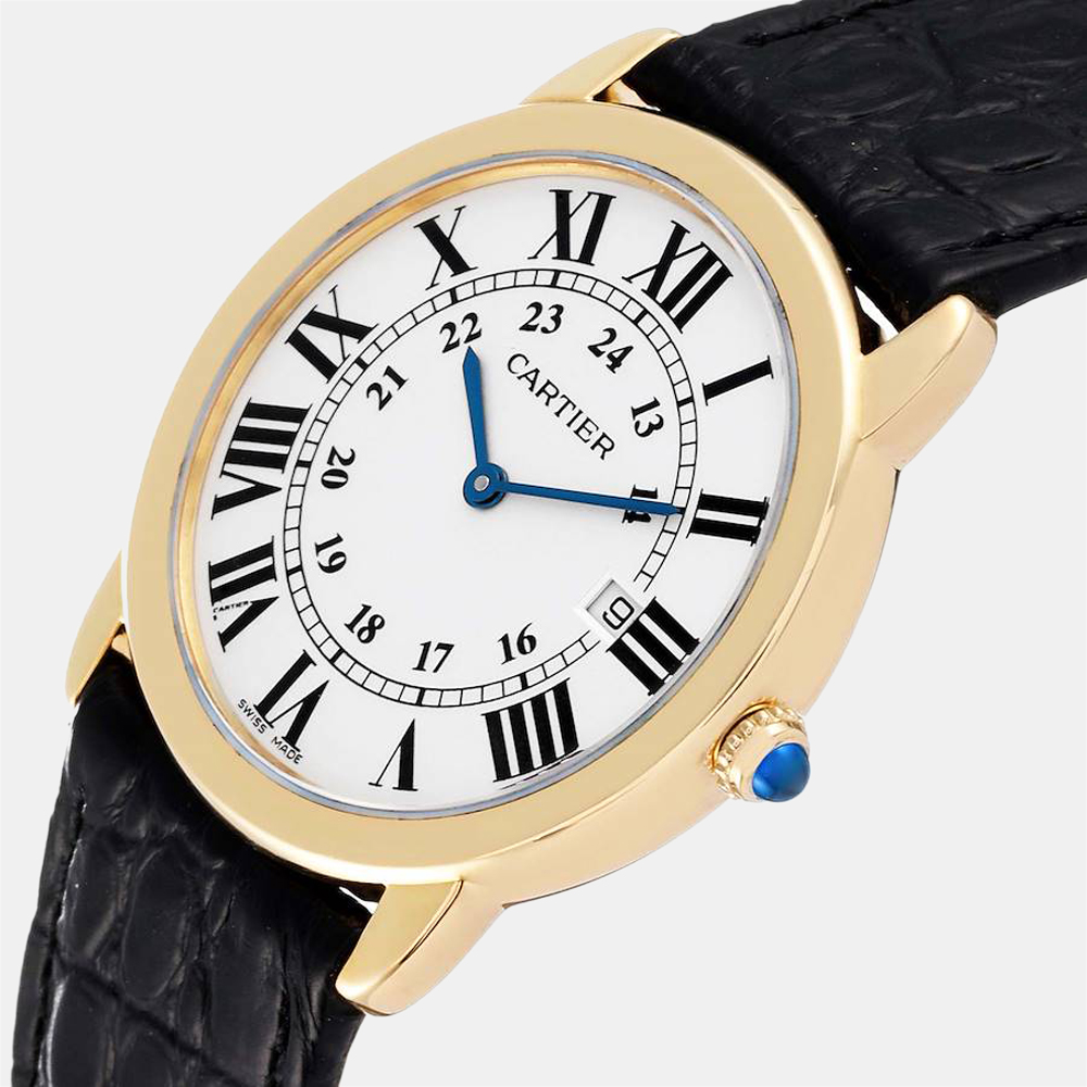 

Cartier White 18k Yellow Gold And Stainless Steel Ronde Solo W6700455 Quartz Men's Wristwatch 36 mm