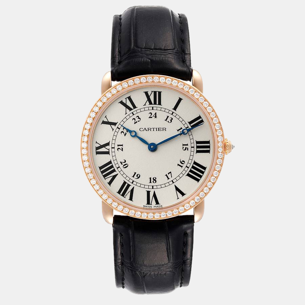 

Cartier Silver Diamond 18k Rose Gold Ronde Louis WR000651 Manual Winding Men's Wristwatch 36 mm