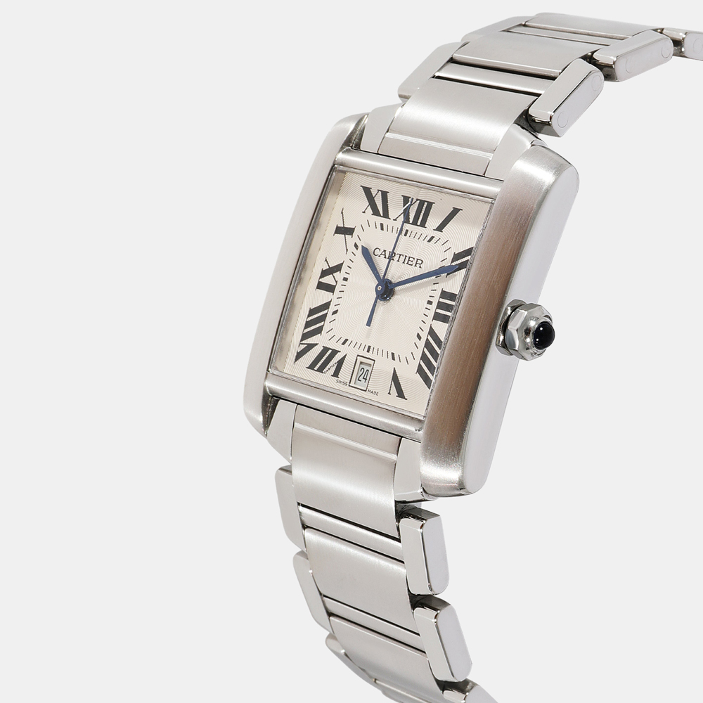 

Cartier Silver Stainless Steel Tank Francaise W51002Q3 Automatic Men's Wristwatch 28 mm