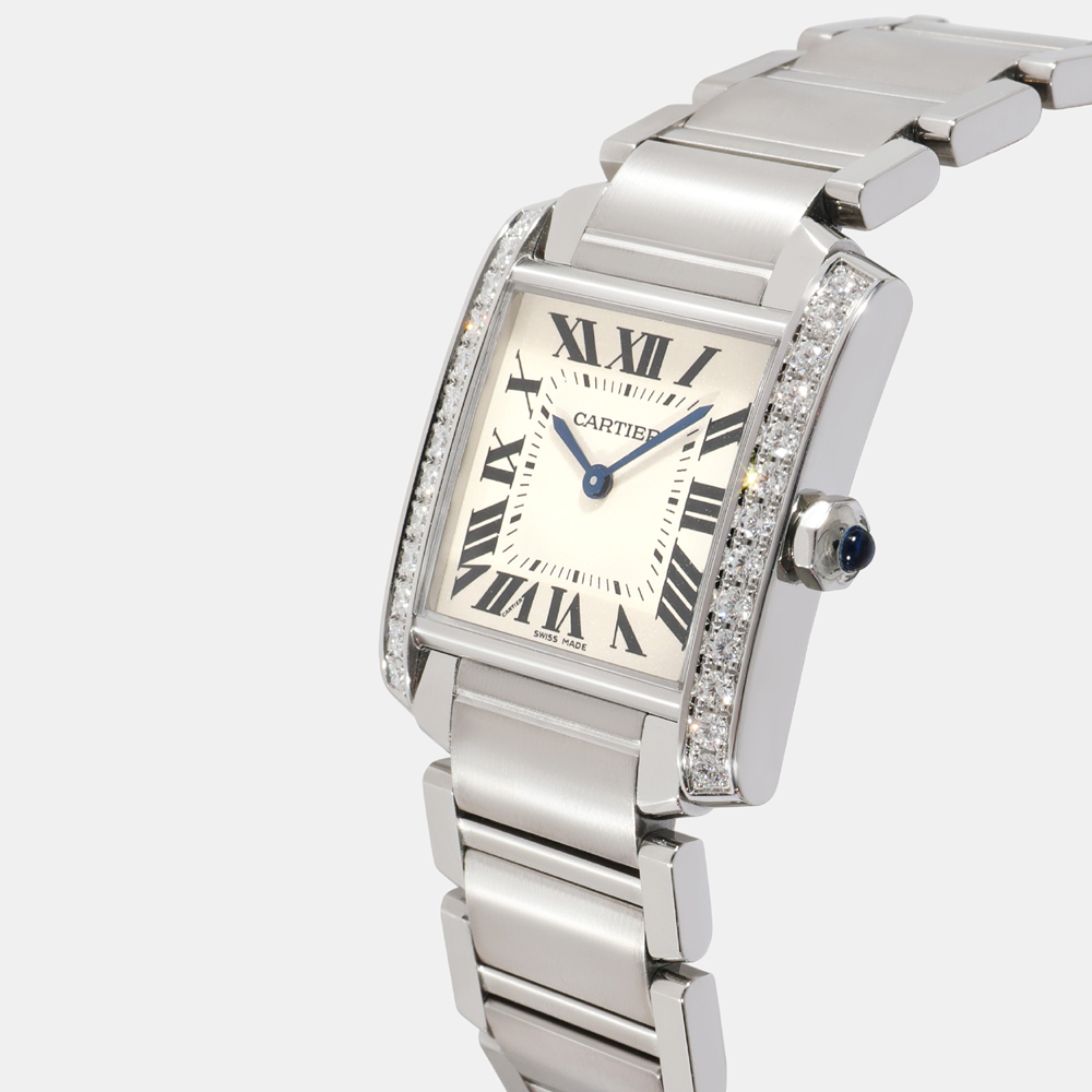 

Cartier Silver Diamond Stainless Steel Tank Francaise W4TA0009 Quartz Men's Wristwatch 25 mm