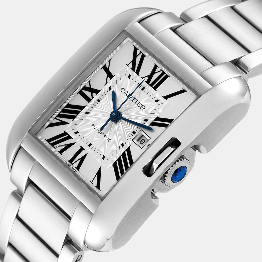 

Cartier Silver Stainless Steel Tank Anglaise W5310009 Automatic Men's Wristwatch 30 mm