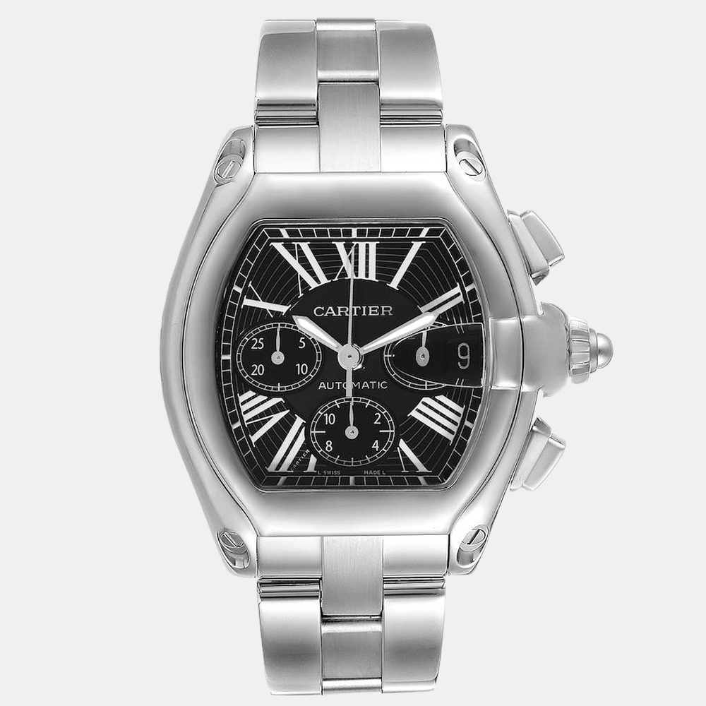 The house of Cartier brings you this elegant and suave timepiece for the ages. It features a stunning set of linked stainless steel straps with a deployment clasp. This beautiful and trendy watch has a stainless steel case that is strategically weighted. It has a stainless steel bezel with a black dial that has dual sub dials.
