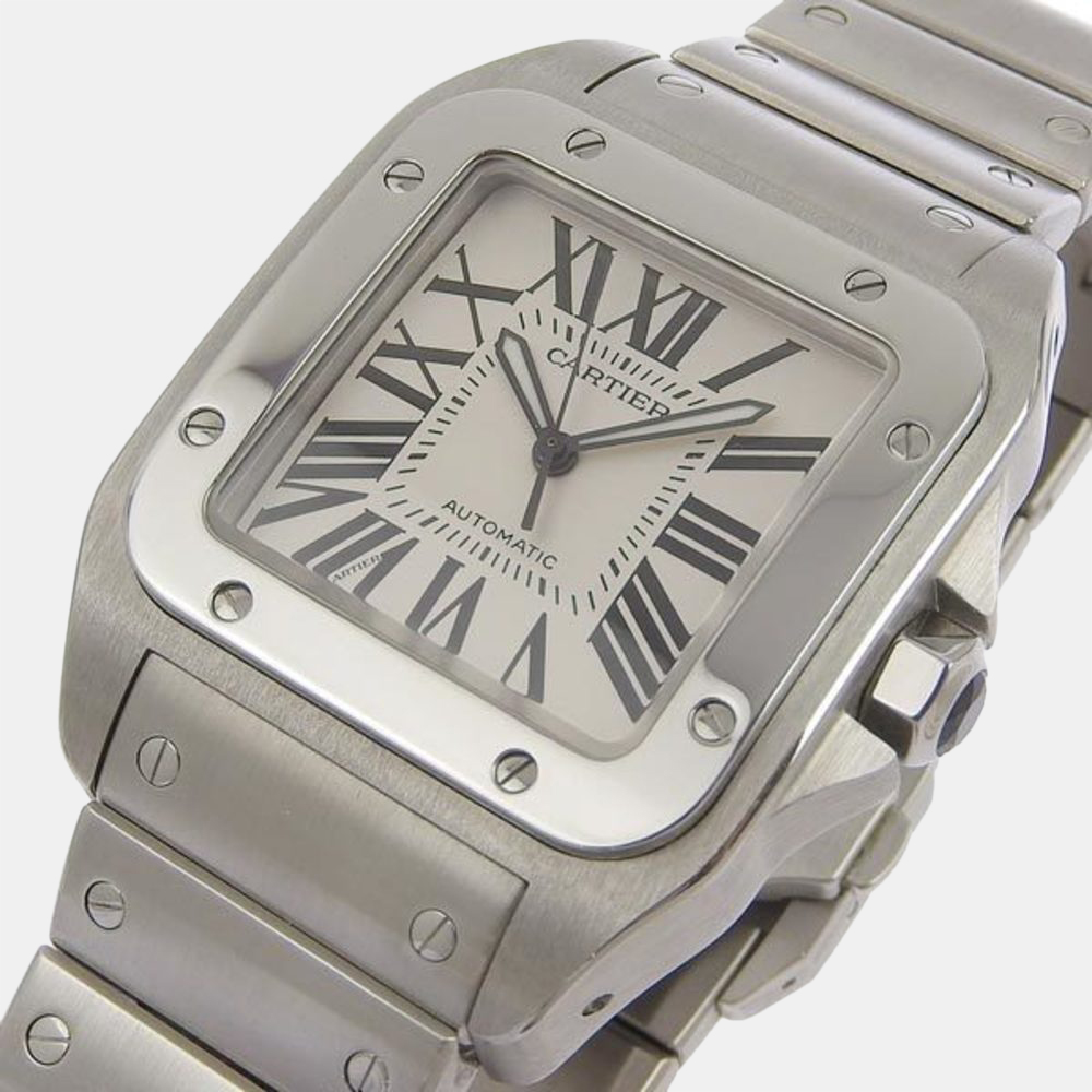 

Cartier Silver Stainless Steel Santos 100 W200737G Automatic Men's Wristwatch 38 mm