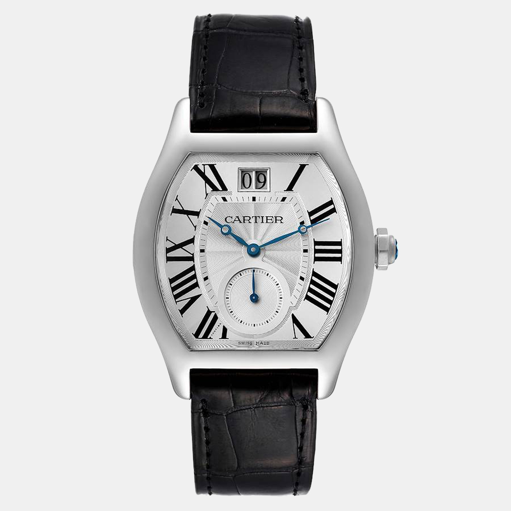 Pre-owned Cartier Silver 18k White Gold Tortue W1556233 Manual Winding Men's Wristwatch 38 Mm
