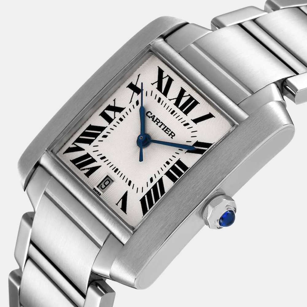 

Cartier Silver Stainless Steel Tank Francaise W51002Q3 Automatic Men's Wristwatch 28 mm