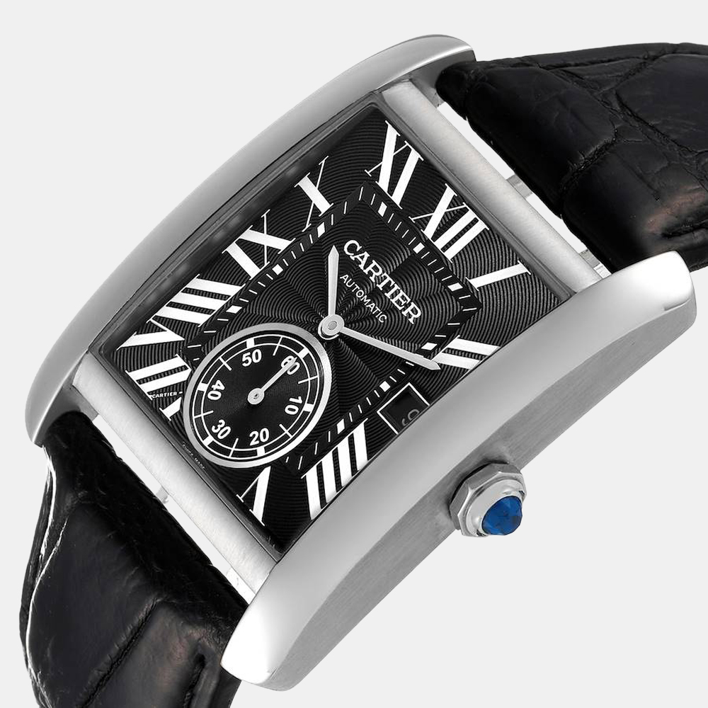 

Cartier Black Stainless Steel Tank MC W5330004 Automatic Men's Wristwatch 34 mm