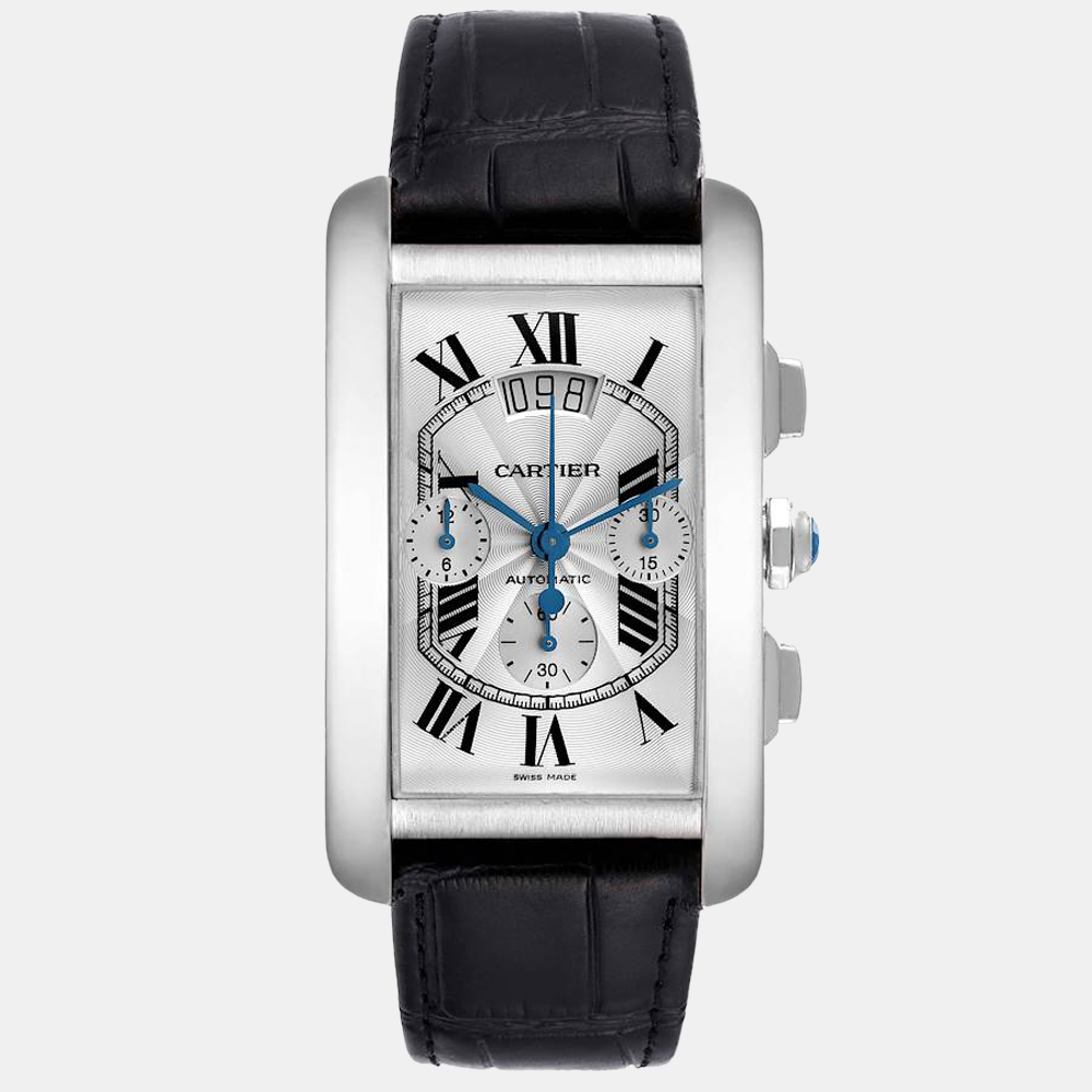 Pre-owned Cartier Silver 18k White Gold Tank Americaine W2609456 Automatic Men's Wristwatch 31 Mm