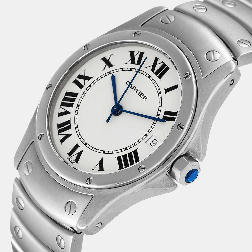 

Cartier White Stainless Steel Santos Ronde W20026K1 Automatic Men's Wristwatch 33 mm