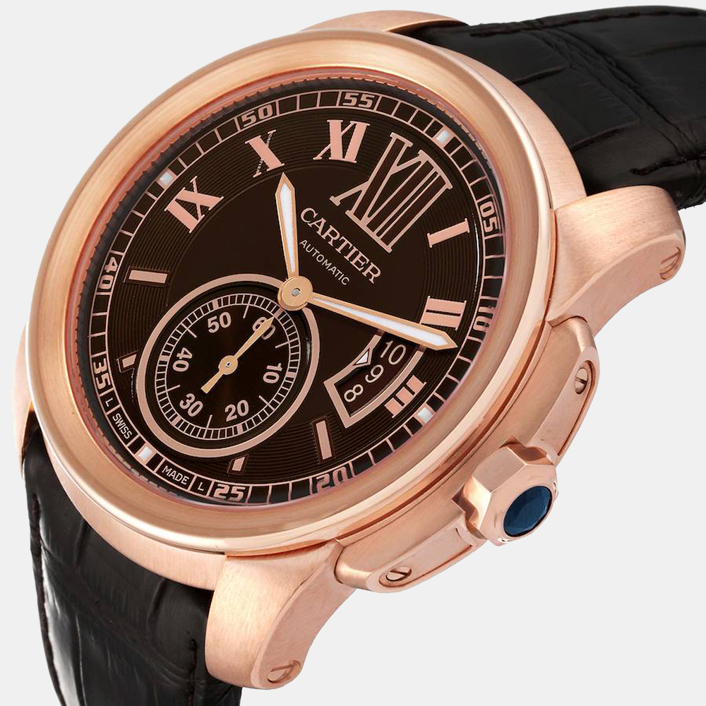

Cartier Brown 18k Rose Gold Calibre de Cartier W7100007 Automatic Men's Wristwatch 42 mm