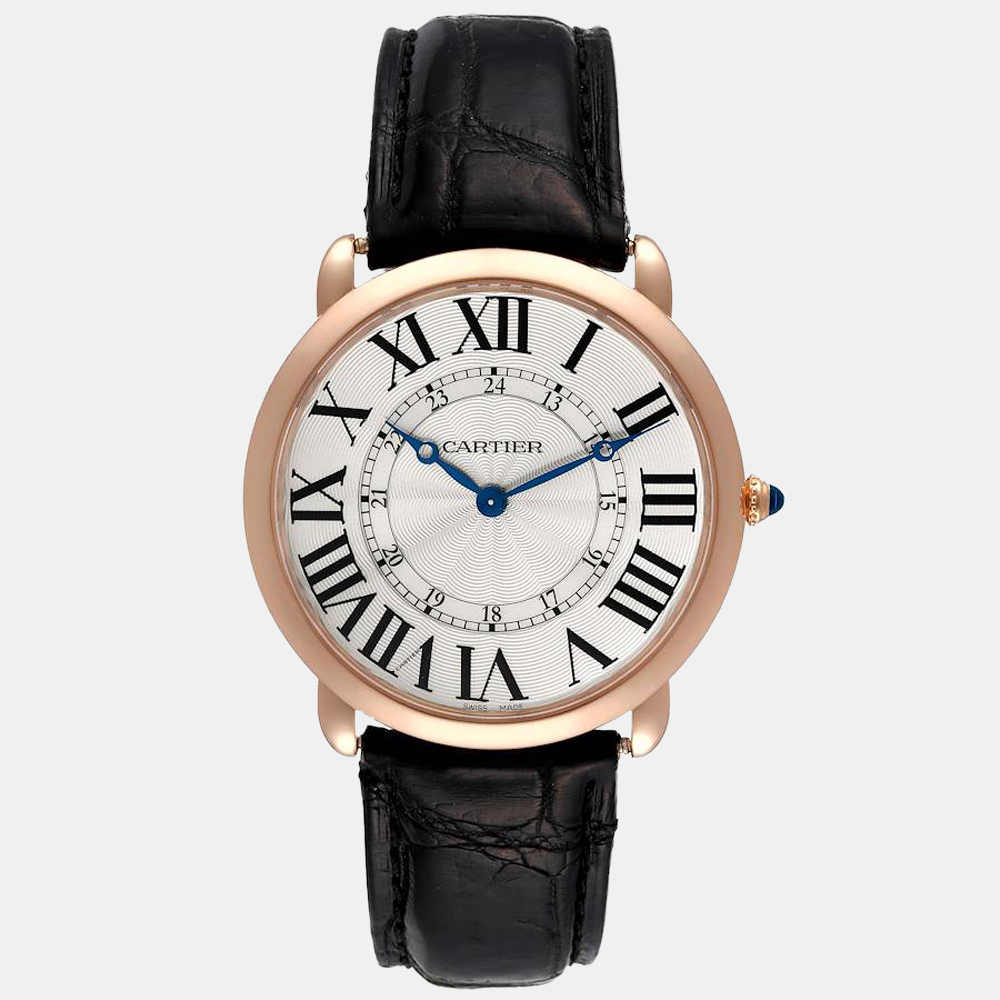 Pre-owned Cartier Silver 18k Rose Gold Ronde Louis W6801004 Manual Winding Men's Wristwatch 42 Mm