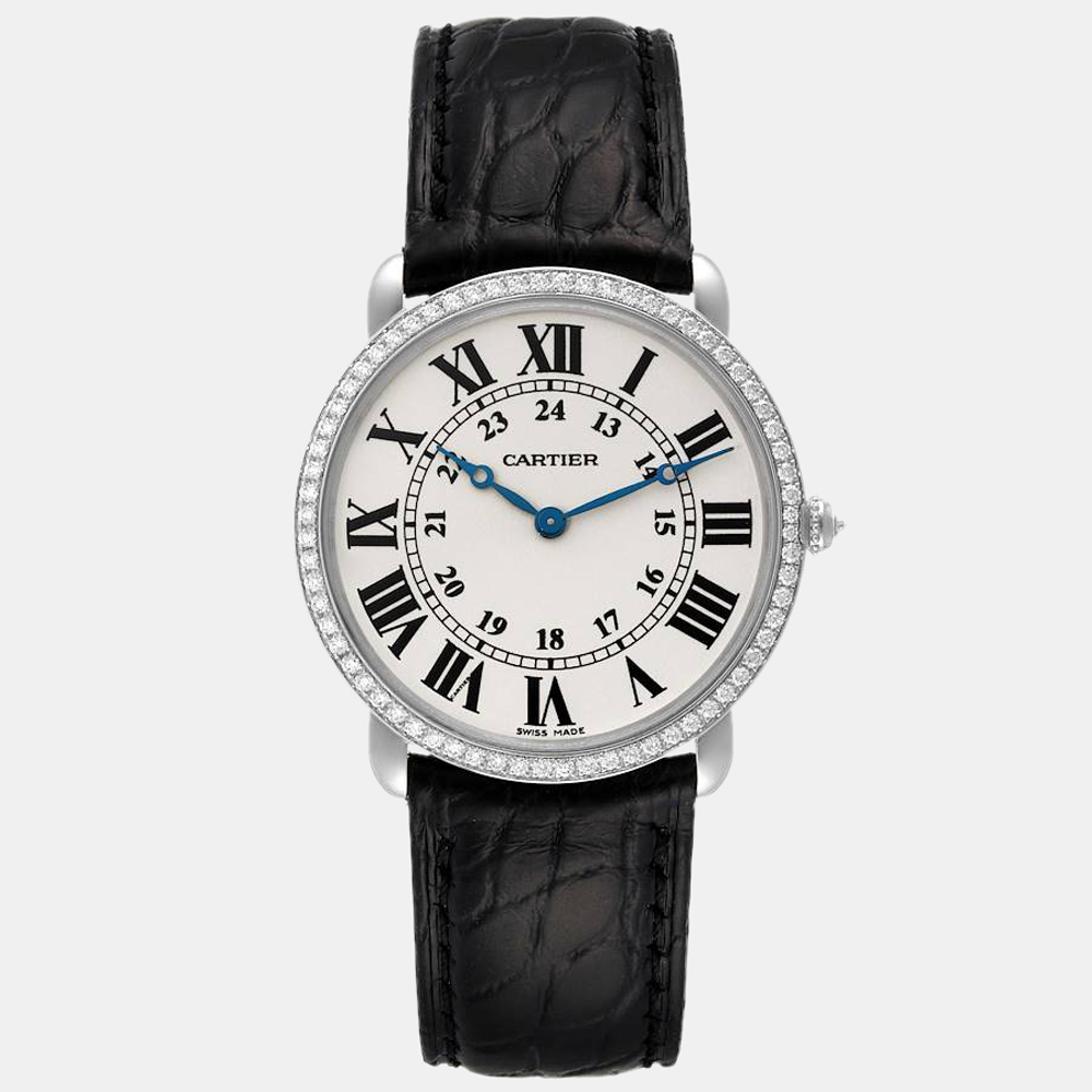

Cartier Silver Diamond 18k White Gold Ronde Louis WR000551 Manual Winding Men's Wristwatch 36 mm