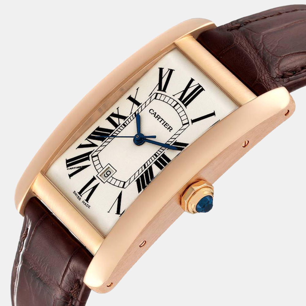 

Cartier Silver 18k Rose Gold Tank Americaine W2609156 Automatic Men's Wristwatch 27 mm