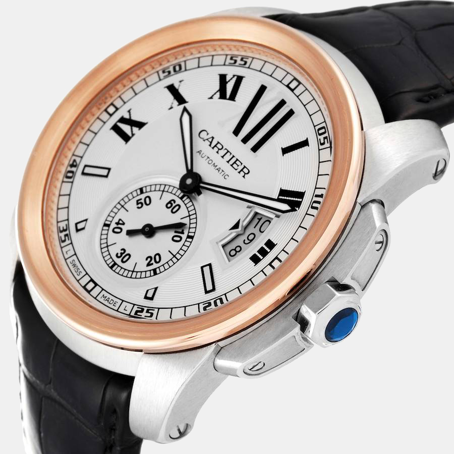 

Cartier Silver 18k Rose Gold And Stainless Steel Calibre de Cartier W7100036 Automatic Men's Wristwatch 42 mm