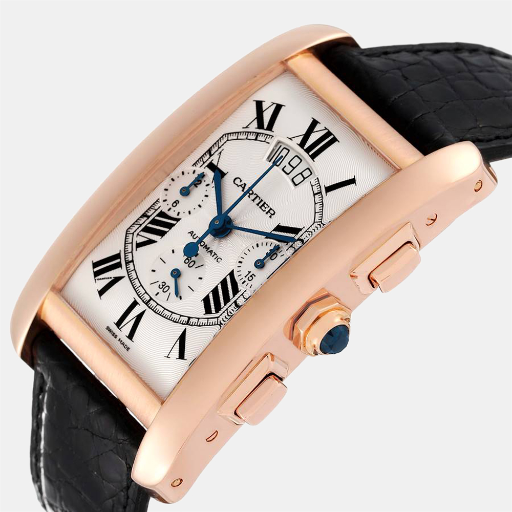 

Cartier Silver 18k Rose Gold Tank Americaine W2610751 Automatic Men's Wristwatch 31 mm