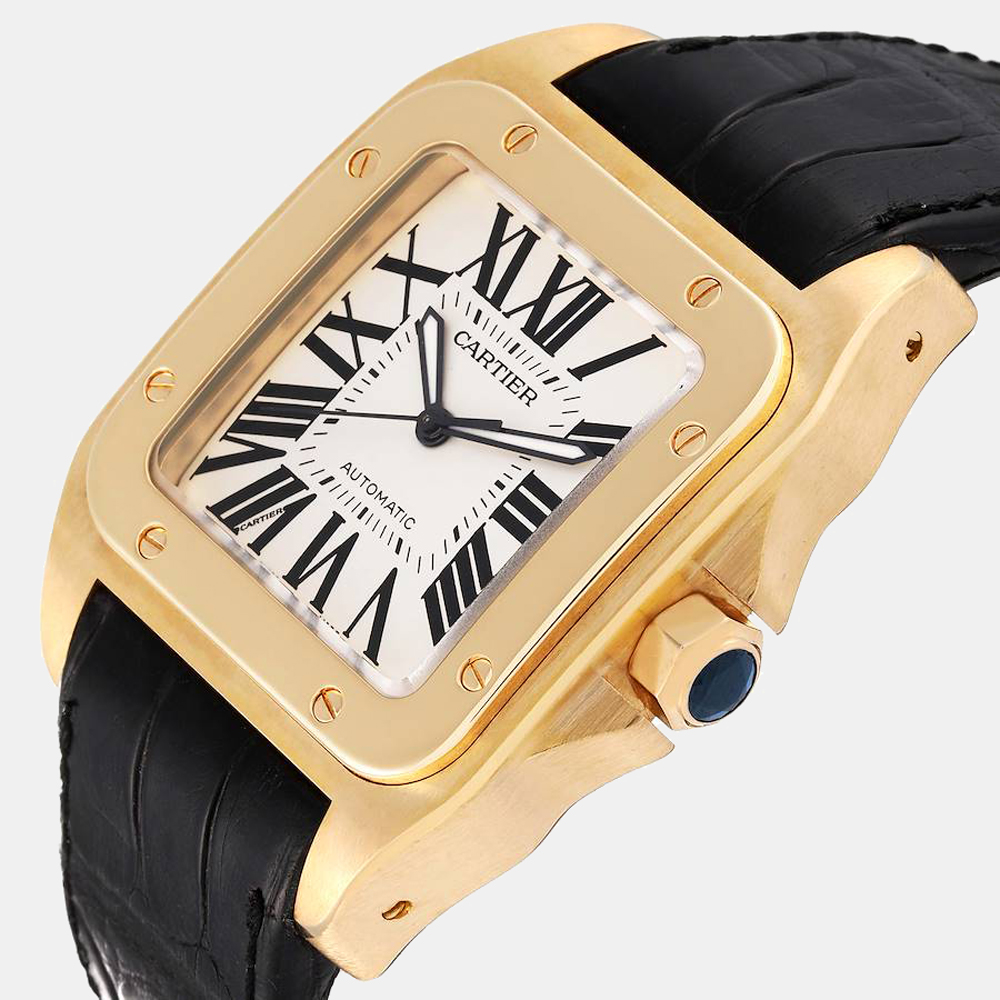 

Cartier Silver 18k Yellow Gold Santos W20071Y1 Automatic Men's Wristwatch 38 mm