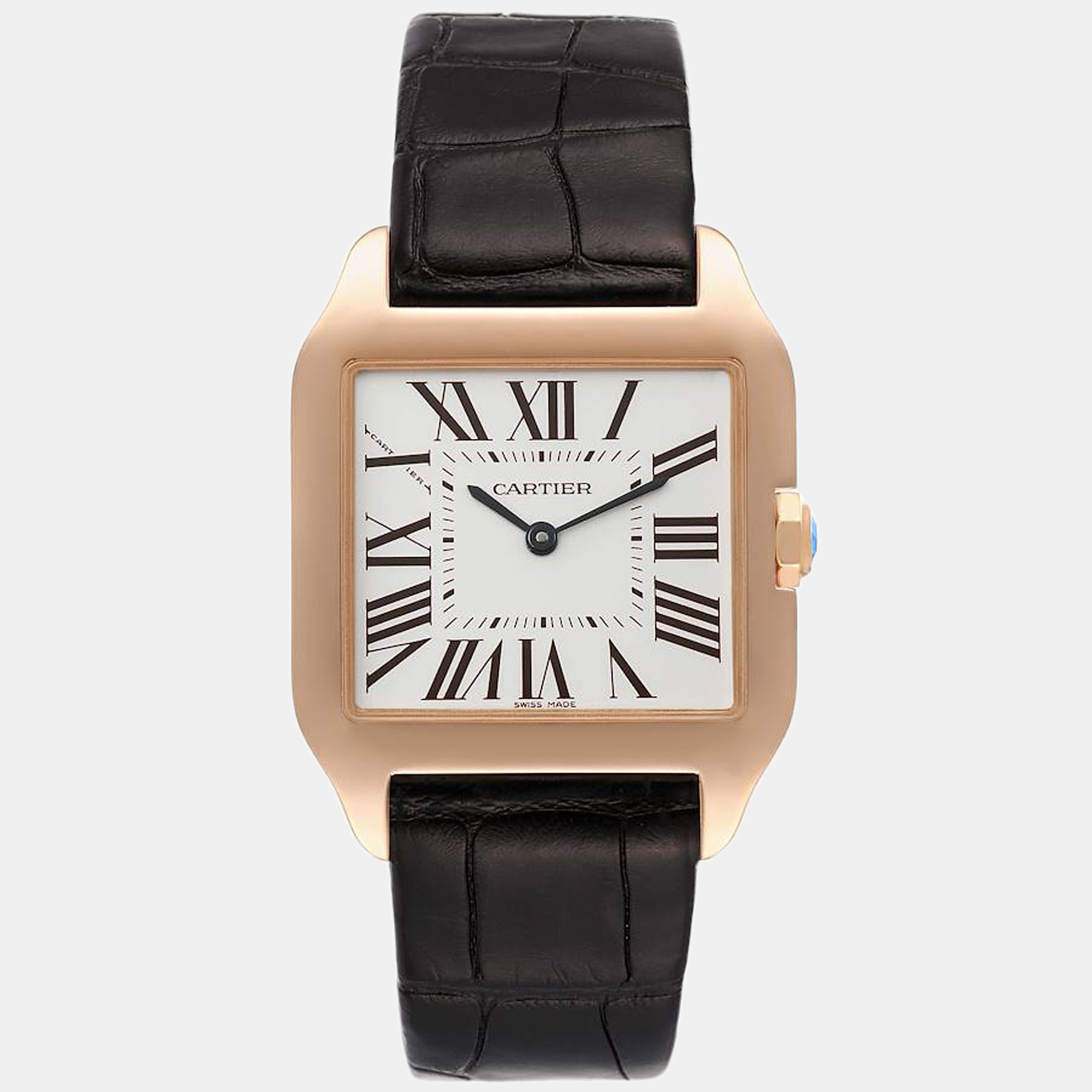 Pre-owned Cartier Silver 18k Rose Gold Santos Dumont W2009251 Quartz ...