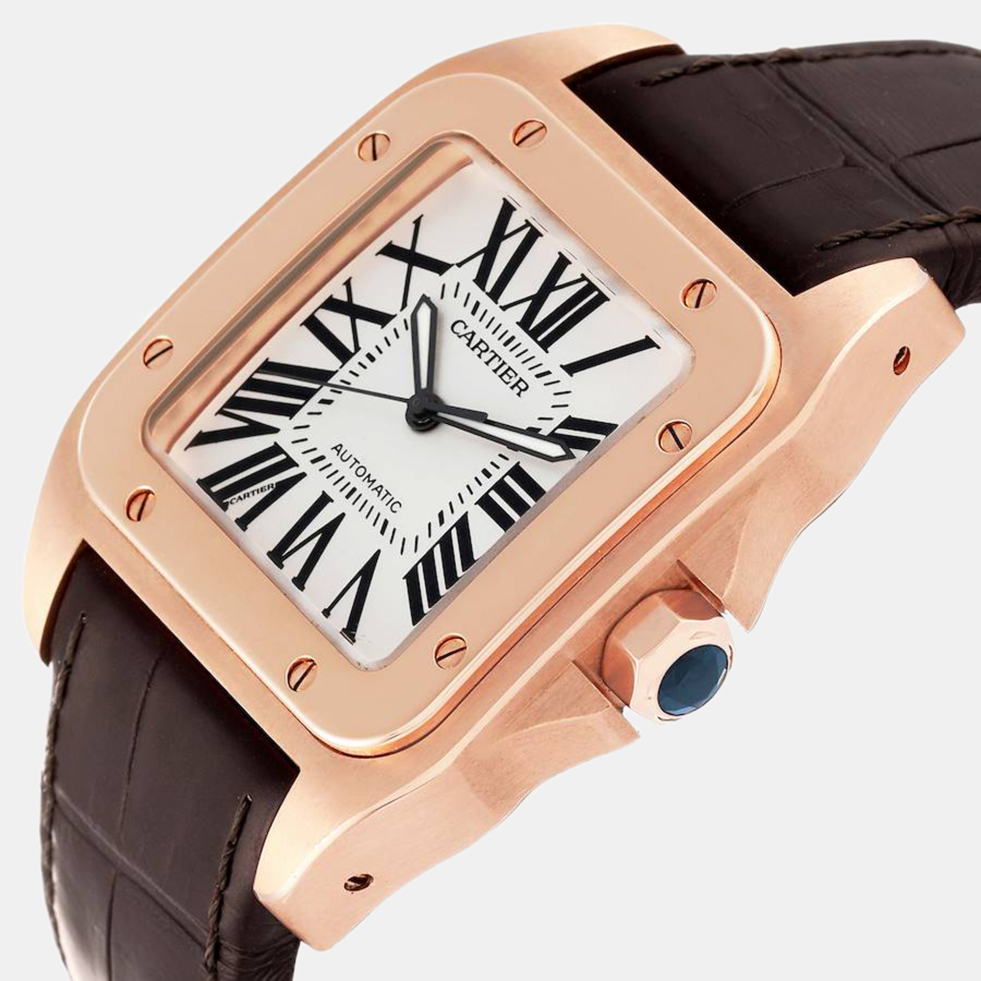 

Cartier Silver 18k Rose Gold Santos W20095Y1 Automatic Men's Wristwatch 38 mm