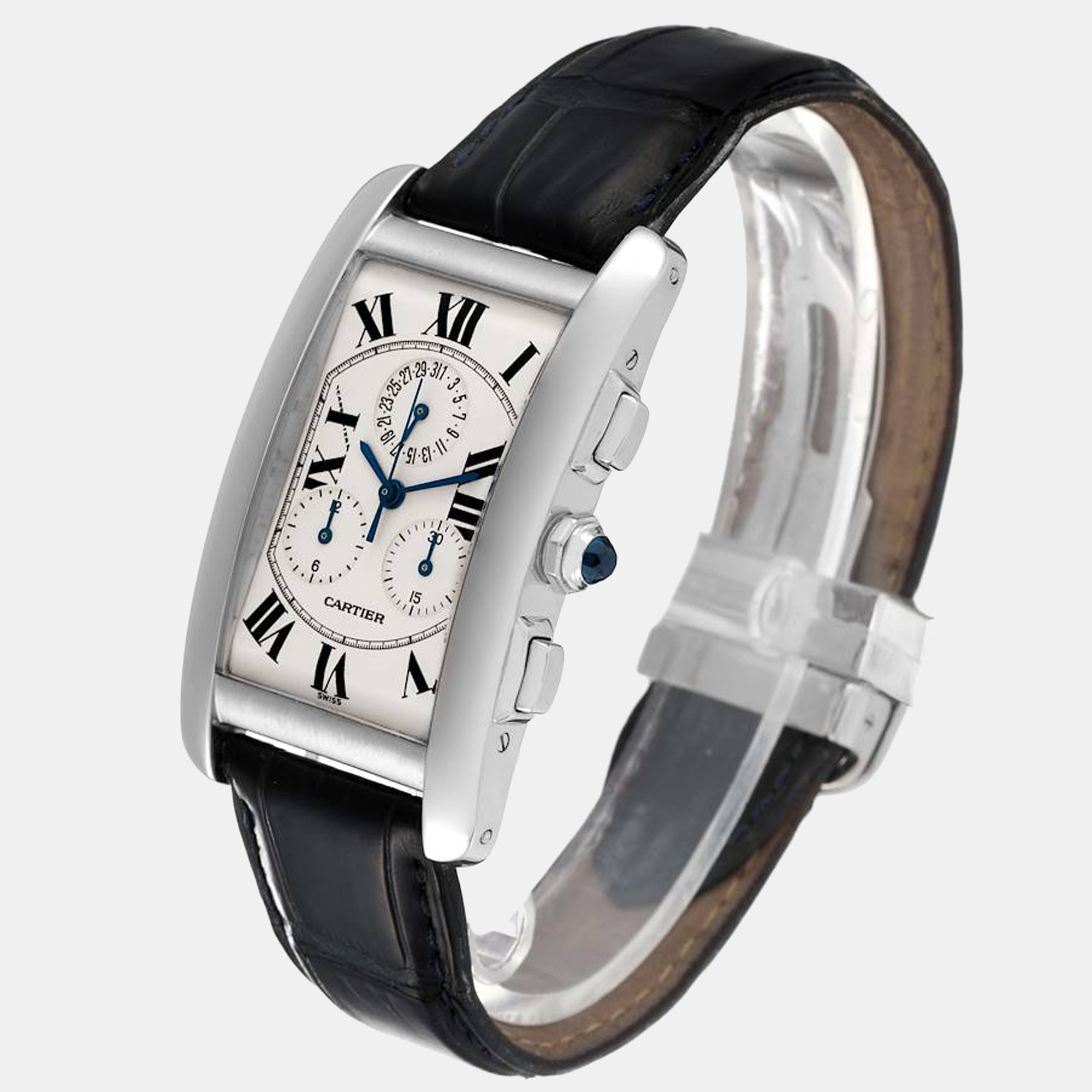 

Cartier Silver 18k White Gold Tank Americaine W2603356 Quartz Men's Wristwatch 27 mm
