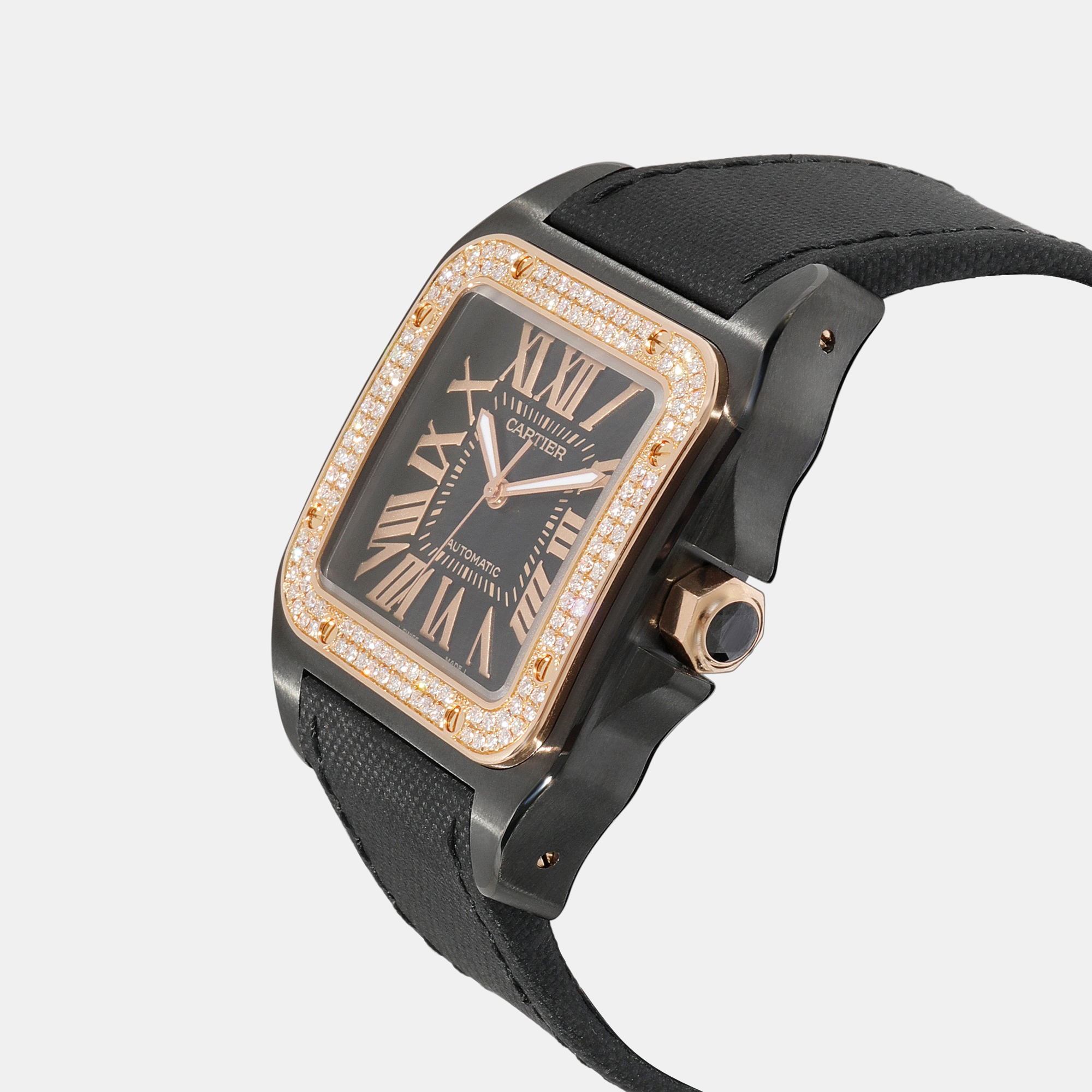 

Cartier Black Stainless Steel Santos 100 WM505016 Automatic Men's Wristwatch 38.5 mm