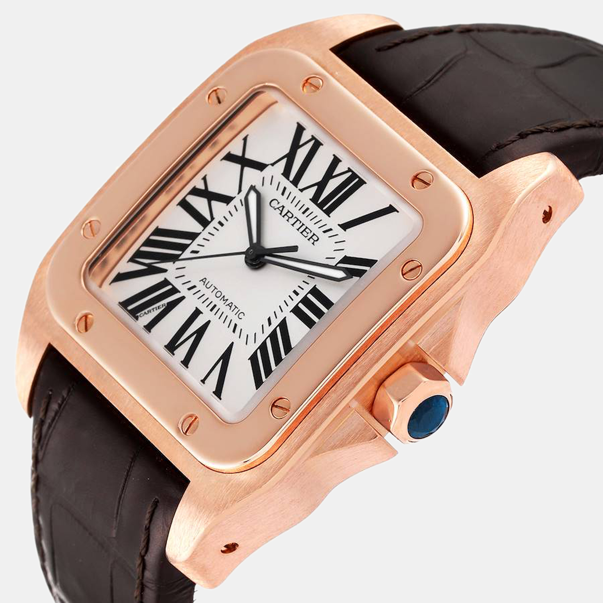 

Cartier Silver 18k Rose Gold Santos W20095Y1 Automatic Men's Wristwatch 38 mm