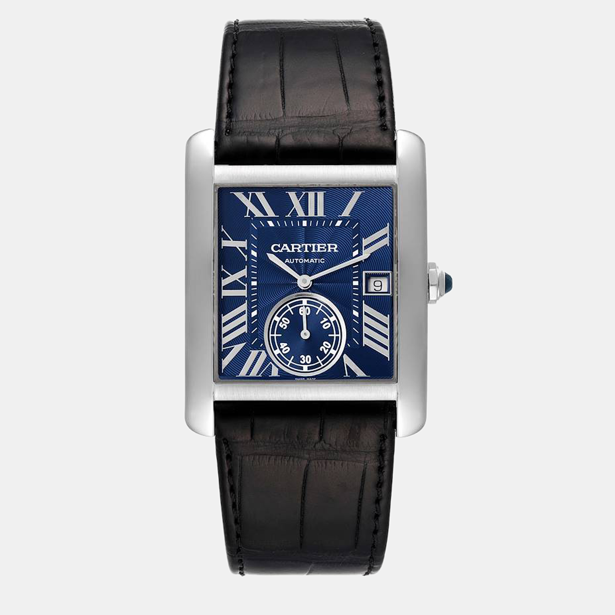 Pre-owned Cartier Blue Stainless Steel Tank Mc Wsta0010 Automatic Men's Wristwatch 34 Mm