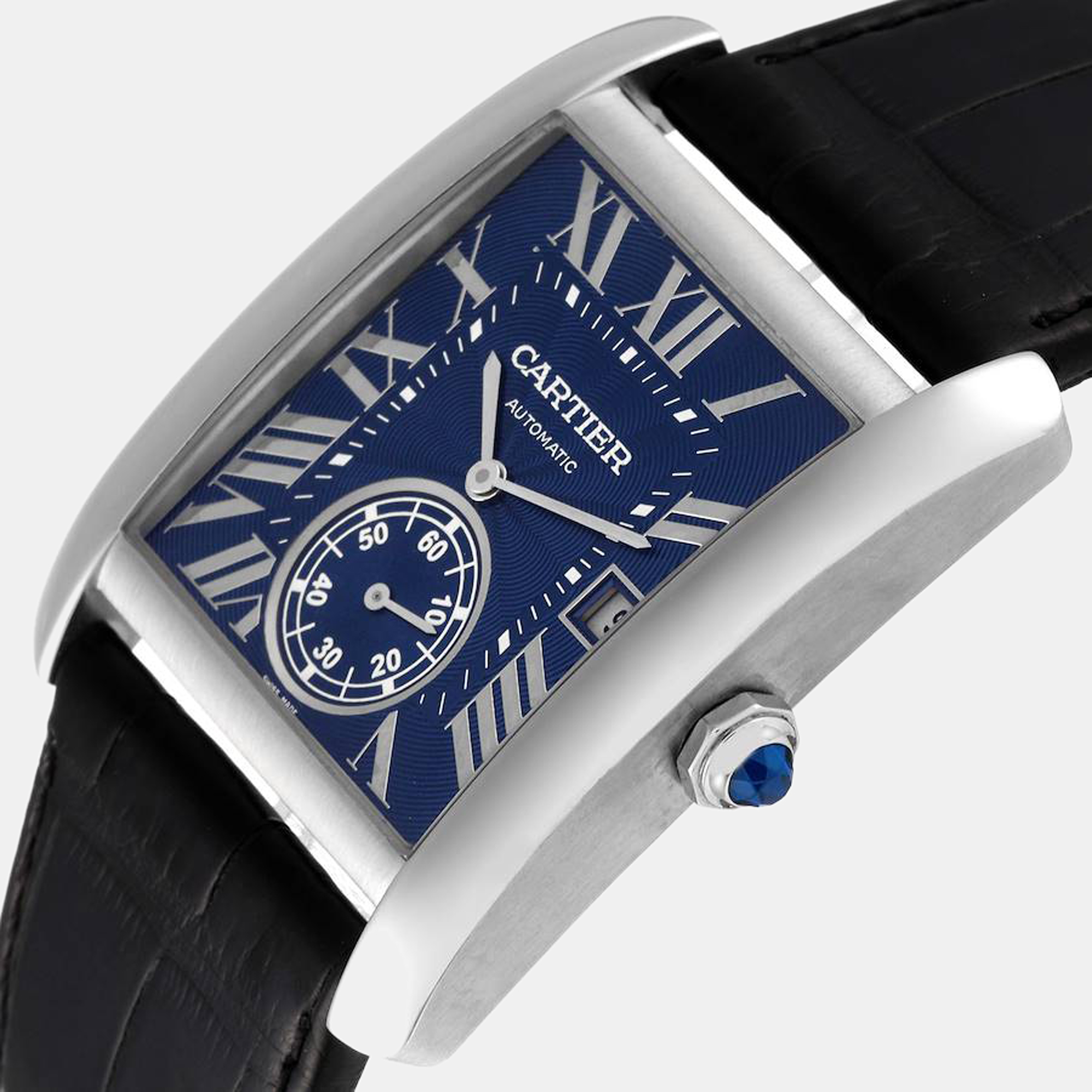 

Cartier Blue Stainless Steel Tank MC WSTA0010 Automatic Men's Wristwatch 34 mm