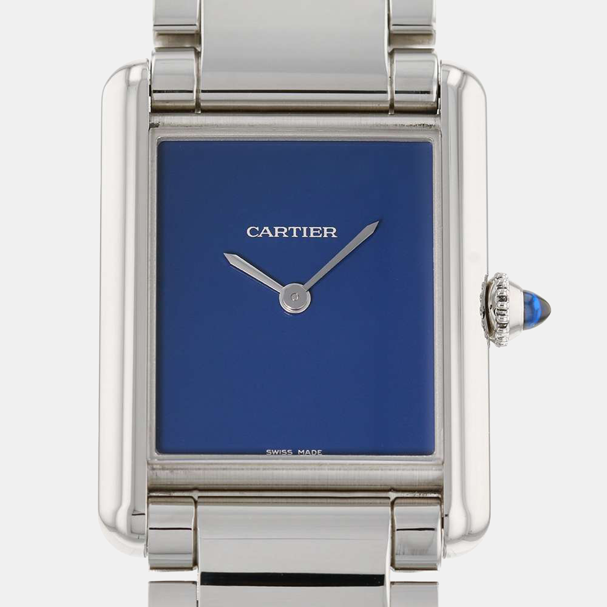 Preowned Cartier Navy Blue Stainless Steel Tank Must Wsta0055 Quartz